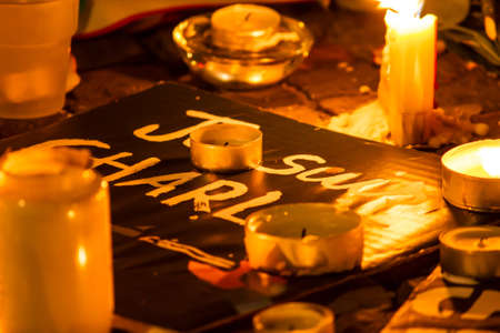 BERLIN, GERMANY - JANUARY 7TH, 2015: March against Charlie Hebdo magazine terrorism attack, on...