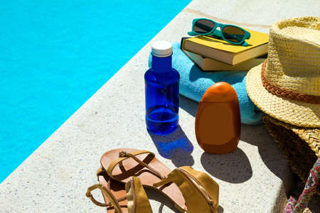 Reading near the swimming pool