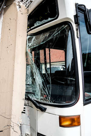 Bus crashed into a wallの写真素材
