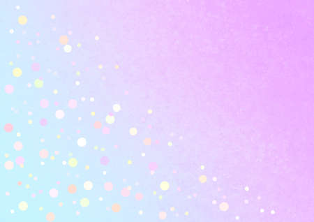 White yellow pink dots and circles on pastel lilac turquoise vintage background. Decorative ornamental pattern from round elements. Geometric ornament. Space for creative ideas and graphic design.の写真素材