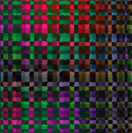 Magenta violet green old vintage checkered background with blur, gradient and grunge texture. Classic checkered geometric pattern. Checkered texture. Ornament from colored square elements.の写真素材