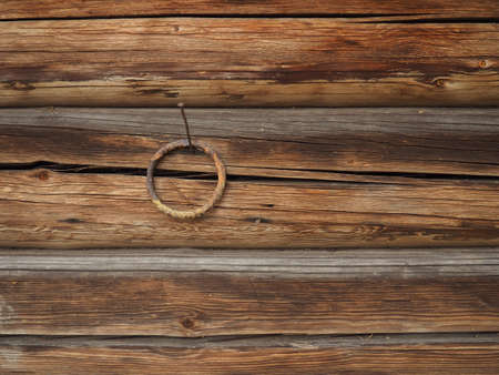 A close up view on a wooden wall of countryside log house.の写真素材