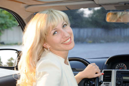 The girl driving a carの写真素材