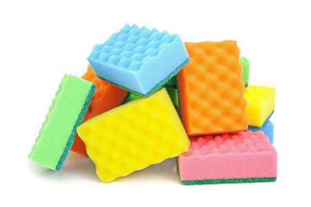 Cleaning sponges on the white backgroundの写真素材