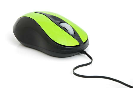 Computer mouse with a cable on a white backgroundの写真素材
