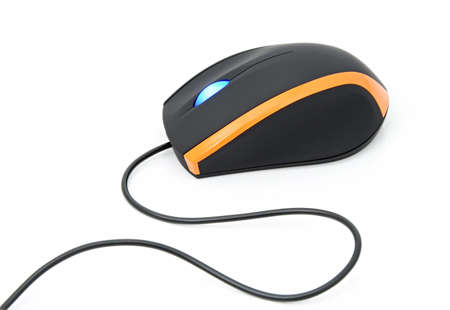 Multimedia computer mouses with a cable on a white background