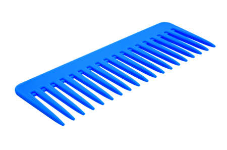 Blue hairbrush isolated on white backgroundの写真素材