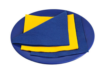 Paper napkins on the blue plateの写真素材