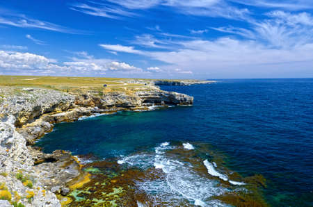 Sea and mountains against the blue sky. Crimea.の写真素材