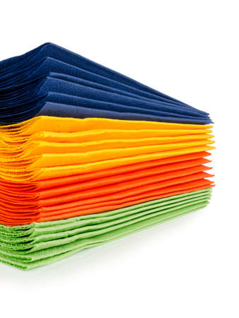 Multi-colored paper napkins for laying isolated on a white background の写真素材