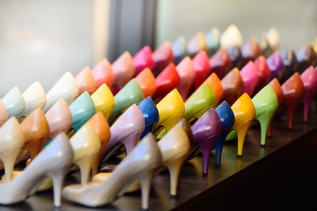 Shoes in shop window displayの写真素材