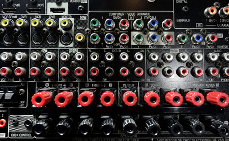 Close up of rear end of music amplifierの写真素材