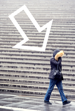 Feling down? Woman in the rainの写真素材