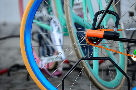 Close-up of colorful bikeの写真素材