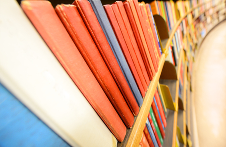 Close up of books in book shelfの写真素材
