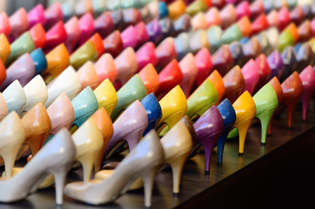 Shoes in shop window displayの写真素材