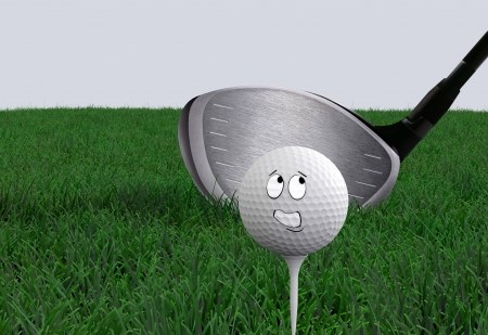 Cartoon golf ball being hit with driverの写真素材