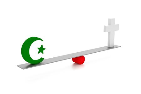 three crosses on hill with easter textの写真素材