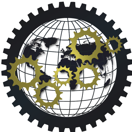 Logistic supply chain gear network concept with globeの写真素材