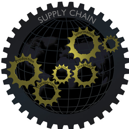 Logistic supply chain gear network concept with globeの写真素材