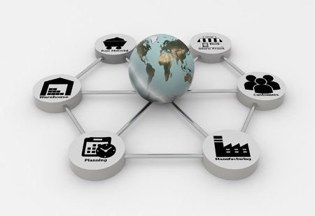 Supply Chain network with earth globe on white backgroundの写真素材
