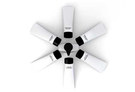 3d rendering of collection of beauty hygiene containers on white background.の写真素材