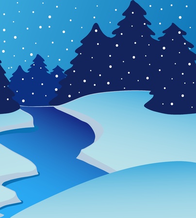 Landscape river on winter - vector illustration のイラスト素材