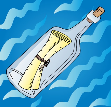 Message in bottle on waterのイラスト素材