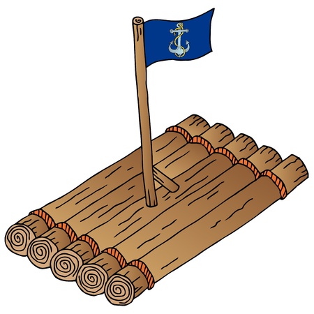 Wooden raft with flag - vector illustration.のイラスト素材