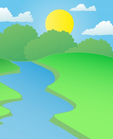 Landscape river in summer - vector illustration.のイラスト素材