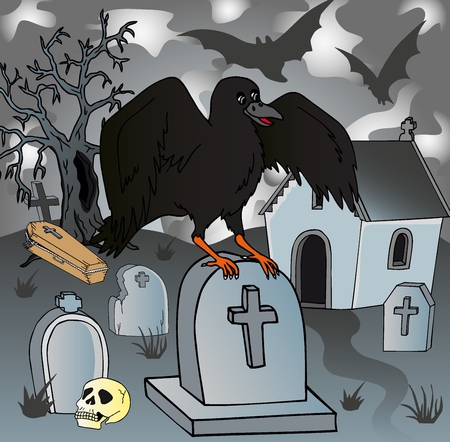 Crow in the cemetery - vector illustration.のイラスト素材