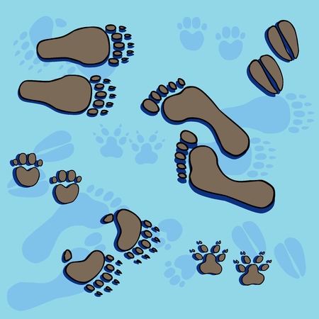 Footprints on blue background - vector illustration.のイラスト素材