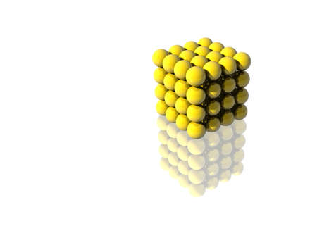 A 3D yellow cube made of perfect spheresの写真素材
