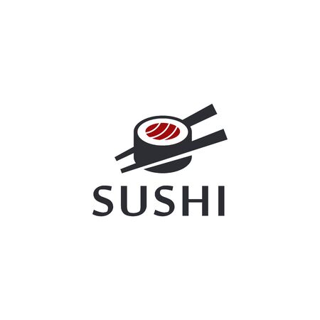 Sushi rolls with chopstick vector logo template. Japanese traditional cuisine / asian sushiのイラスト素材
