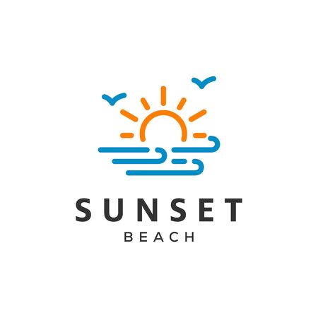 sunset beach line modern vector logo designのイラスト素材