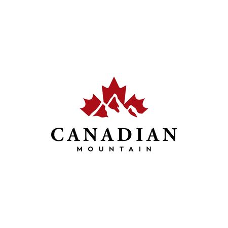 canadian maple with mountain outdoor vector logo designのイラスト素材