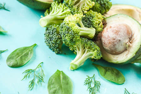 green vegetables, avocados, broccoli, vegetable diet, detoxificationの写真素材