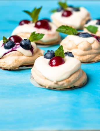 Dessert pavlova with cherryの写真素材