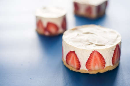 Strawberry cake with sour cream creamの写真素材