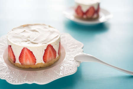 Strawberry cake with sour cream creamの写真素材