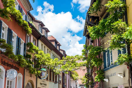 FREIBURG IM BREISGAU, GERMANY - May 17, 2017: old town street in Freiburg, a city in the south-western part of Germany in the Baden-Wurttemberg state.のeditorial素材