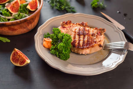 Grilled steaks and vegetables