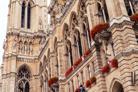 Austrian architecture Viena, City hall. Rathaus, Austriaの写真素材