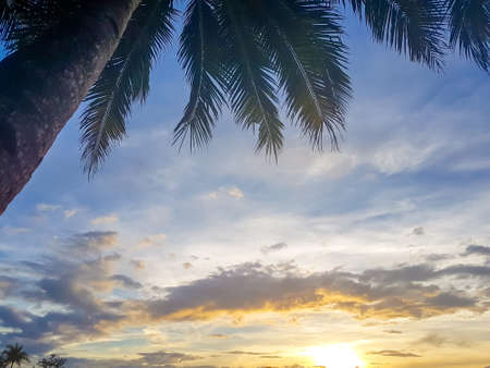 Sailboats against beautiful sunset in Boracay Philippines
