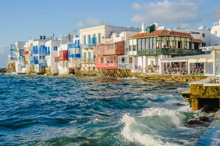 Little Venice at sunset and storm, Mykonos, Greece - October 6, 2018のeditorial素材