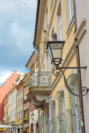Freiburg, Germany historic colorful buildings central squareの写真素材