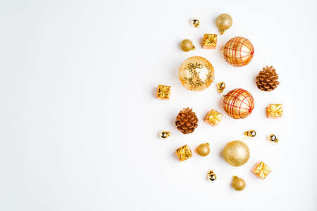 Mockup christmas. Table view and gold christmas items