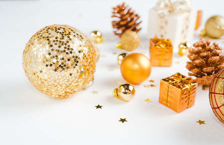 Table view and gold christmas itemsの写真素材