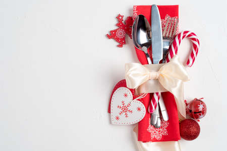 Christmas table place setting.の写真素材