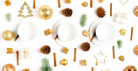 cup of hot coffee on a christmas holiday table. holidays and events